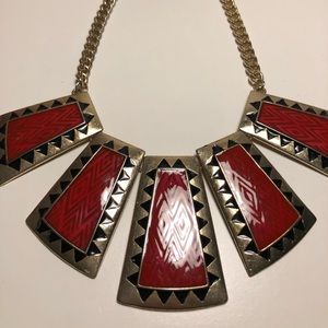 Statement Necklace - Black, Red and Gold